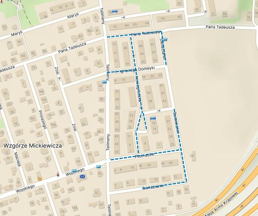 mapa dzielnicy z zaznaczonymi ulicami, gdzie będzie trwał remont