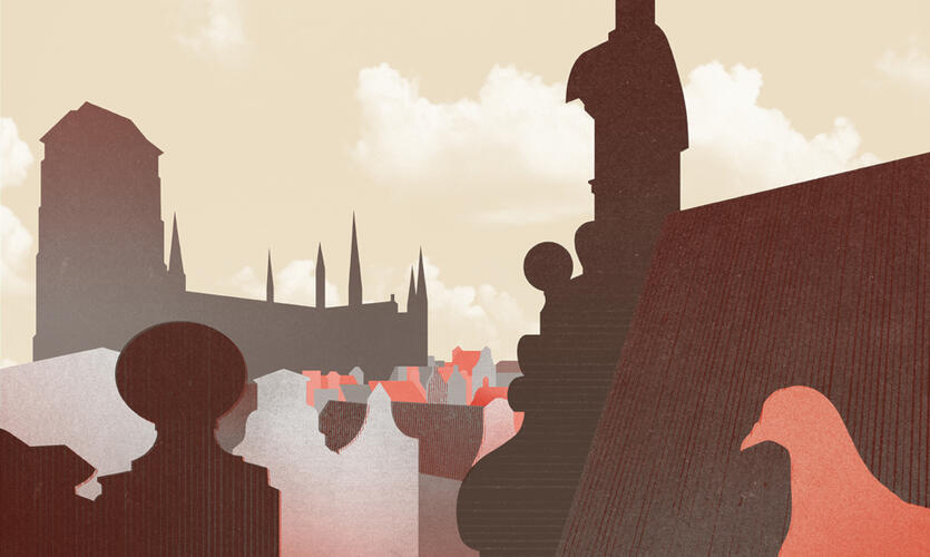 symboliczna prosta grafika gdańska z dachami budynków 
