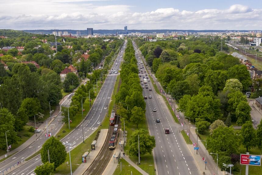 Wielka Aleja (Lipowa) w Gdańsku, widok z lotu ptaka