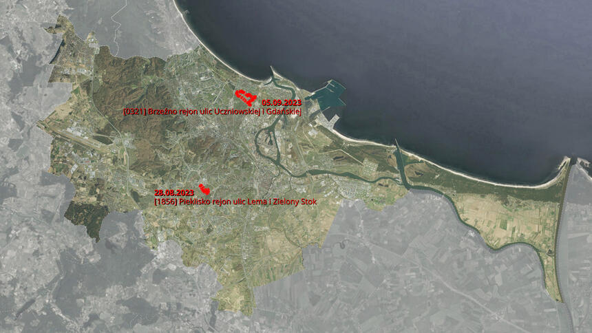 mapka z zaznaczonymi na czerwono miejscami projektów planów