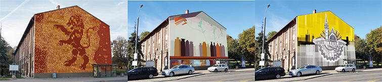 Projekty muralu na ścianę budynku przy ulicy 3 Maja