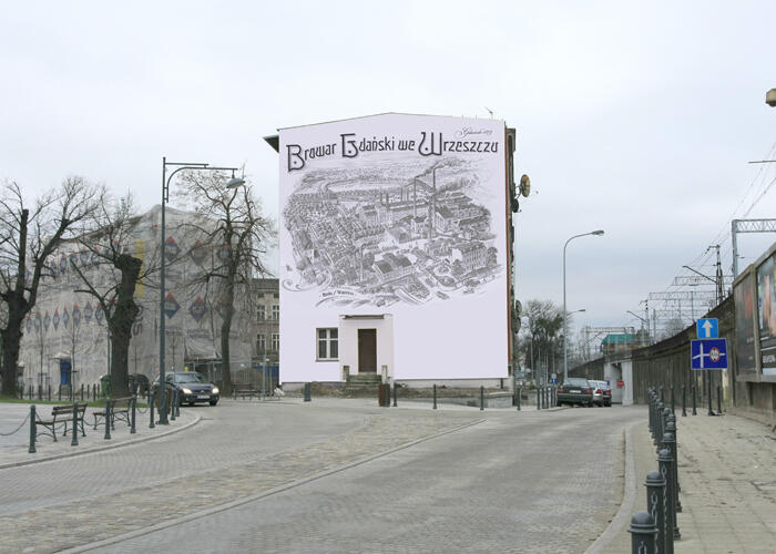 Mural przedstawia historyczne założenie urbanistyczne Browaru we Wrzeszczu