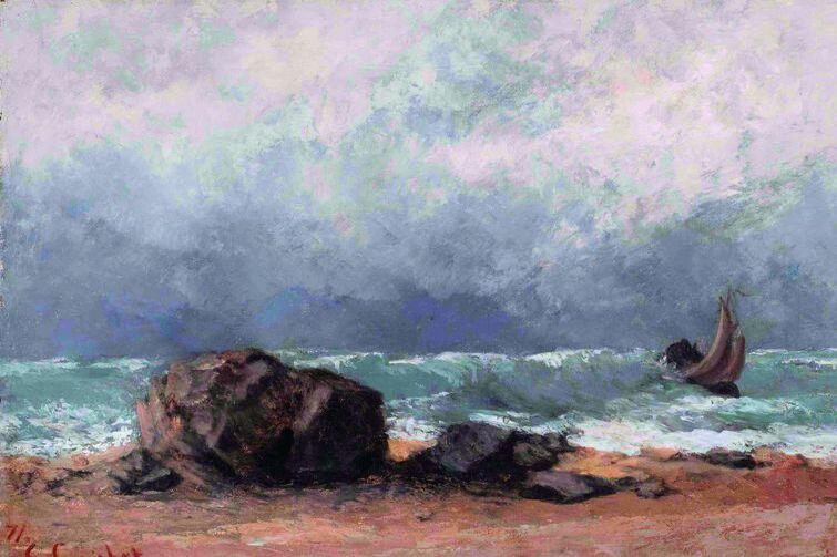 Gustaw Coubert: Pejzaż morski przy sztormowej pogodzie (1871 r.)
