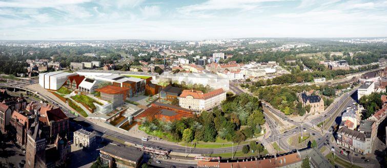 Forum Gdańsk widok z lotu ptaka od ulicy Wały Jagiellońskie 