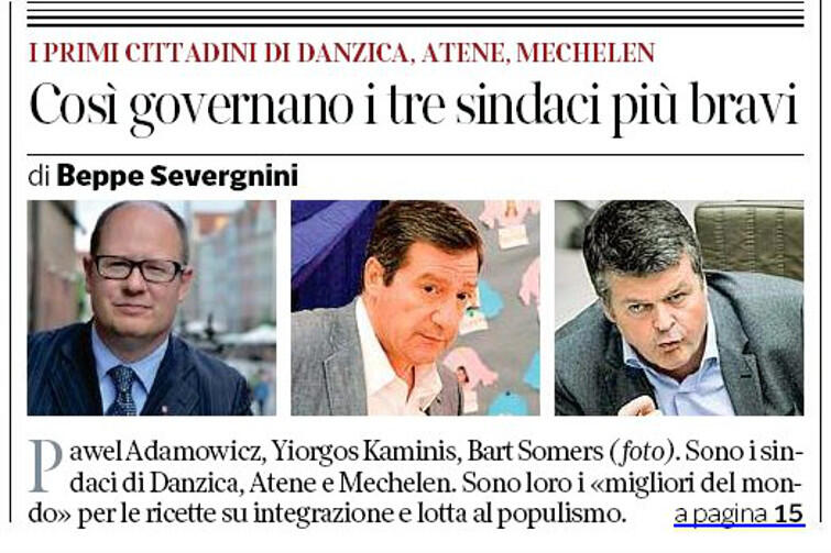 Prezydent Paweł Adamowicz na pierwszej stronie czołowego włoskiego dziennika