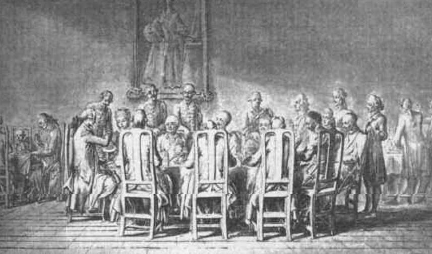 Obiad u prymasa Podoskiego, rysunek Daniela Chodowieckiego, 1773