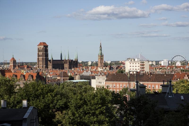 Panorama Głównego Miasta i Starego Przedmieścia w Gdańsku. Widok z Biskupiej Górki