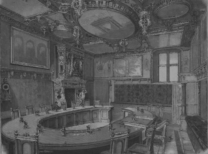 Sala główna posiedzeń w ratuszu gdańskim, rysował Podbielski