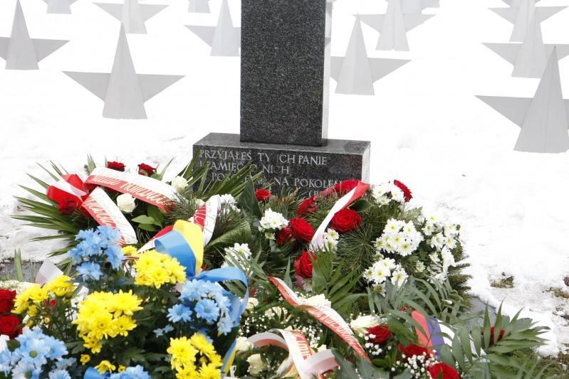 Obchody wyzwolenia Gdańska w dniu 29 marca 2013 r. Na ośnieżonym wówczas Cmentarzu Żołnierzy Radzieckich przy Bramie Oliwskiej złożono - jak co roku - m.in. żółto-niebieskie kwiaty, które mają przypominać, że w walkach z Niemcami w 1945 r. ginęli nie tylko Rosjanie, ale też Ukraińcy