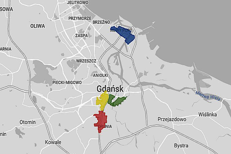 Dzielnice Gdańska objęte projektami rewitalizacji