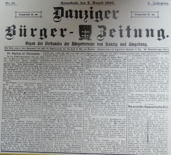 Tekst w  „Danziger Bürger-Zeitung” z 1905 roku