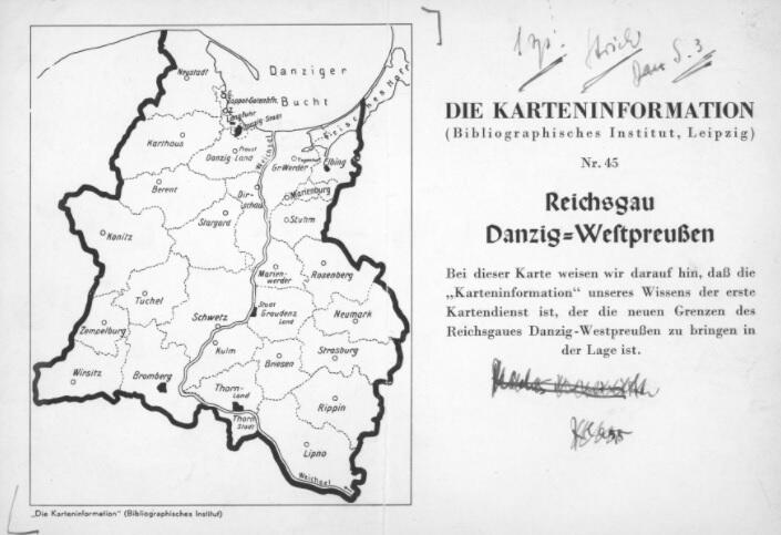 Mapa niemiecka okręgu Gdańsk - Prusy Zachodnie 1939-1944