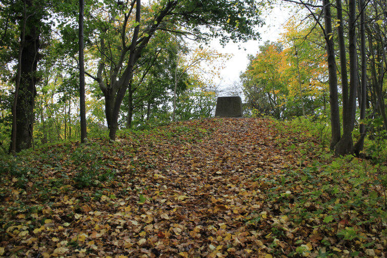 Kamienny cokół na szczycie wzgórza - pozostałość po pomniku z 1817 r.