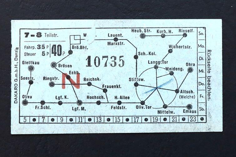 W latach 30. w Gdańsku pojawiły się bilety pokazujące sieć tramwajową w mieście