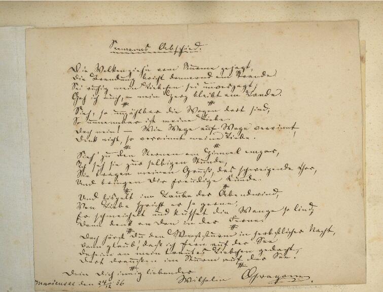 Rękopis wiersza Wilhelma Grapowa, który napisał dla swojej narzeczonej Elisabeth Simon