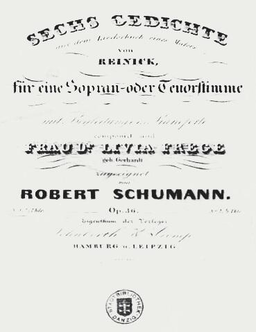 Strona tytułowa zbioru pieśni Roberta Schumanna do wierszy Roberta Reinicka
