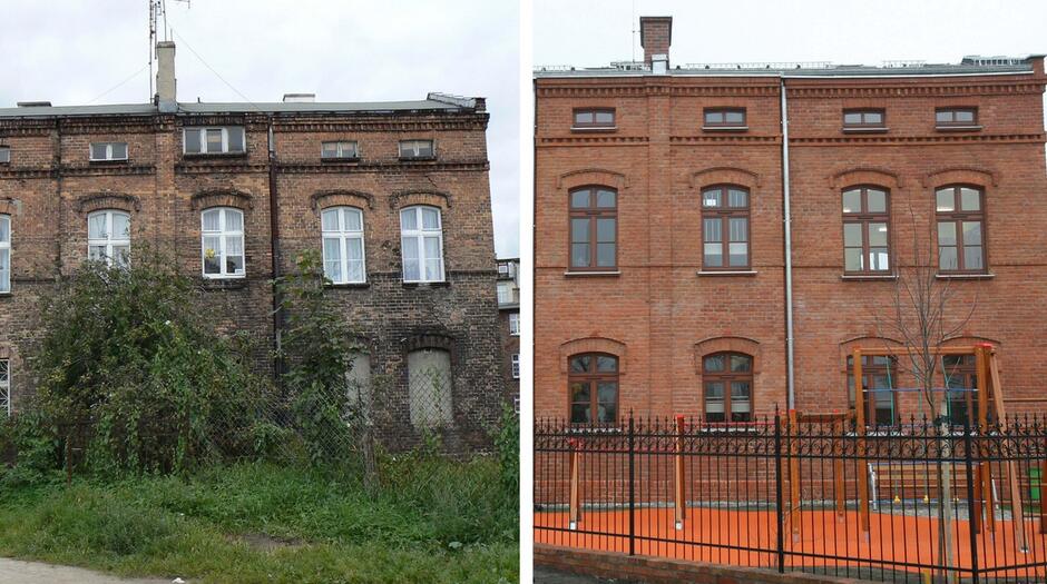 Budynek przy ul. Dobrej przed i po rewitalizacji