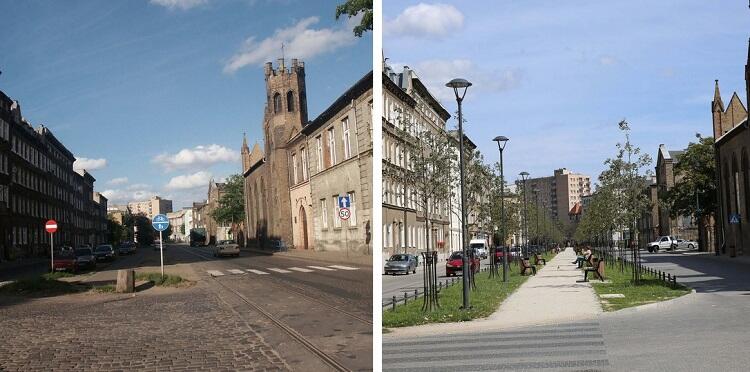 ulica Łąkowa przed i po rewitalizacji