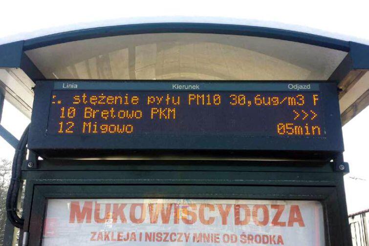 Nie tylko informacje o rozkładzie jazdy, opóźnieniach i awariach - od 2 marca 2018 r. w Gdańsku na przystankach autobusowych można sprawdzić także jakość powietrza