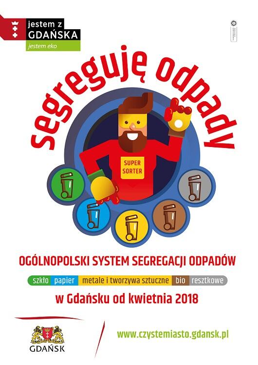 Plakat promujący poszerzony system segregacji odpadów 