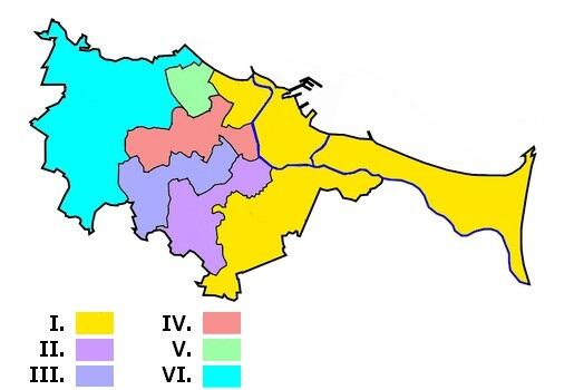 Mapa aktualnych okręgów wyborczych w Gdańsku