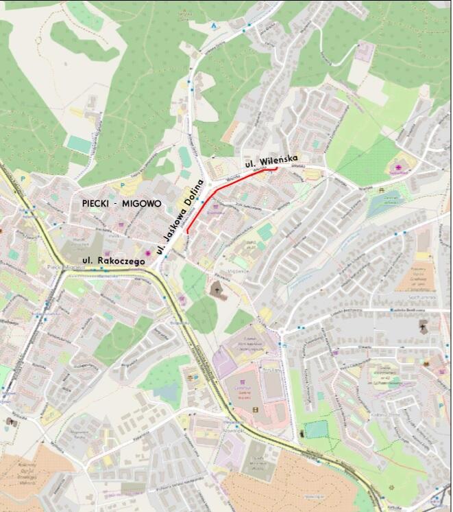 Remont jezdni zaplanowano na zaznaczonym na mapie odcinku jezdni