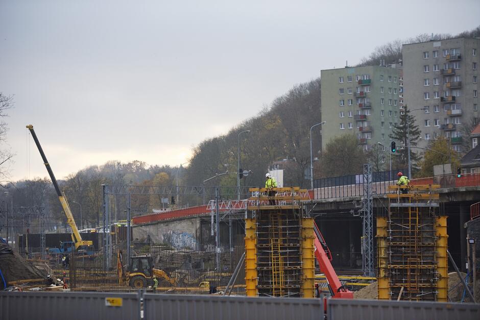 Na terenie budowy nowego wiaduktu Biskupia Górka trwają prace fundamentowe