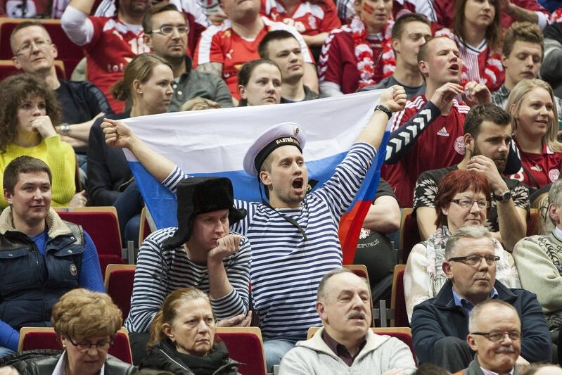 Rosyjcy kibice w Gdańsku, podczas meczu Dania-Rosja, na Mistrzostwach Europy w Piłce Ręcznej Euro 2016 