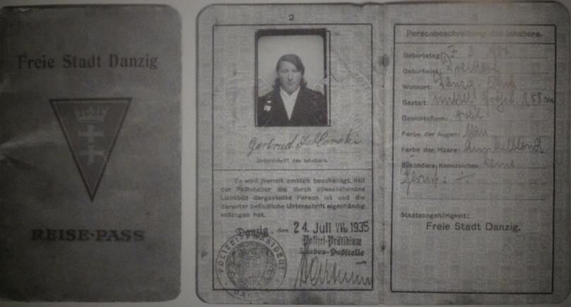 Paszport gdański Gertrudy Jabłońskiej wydany 24 czerwca 1935