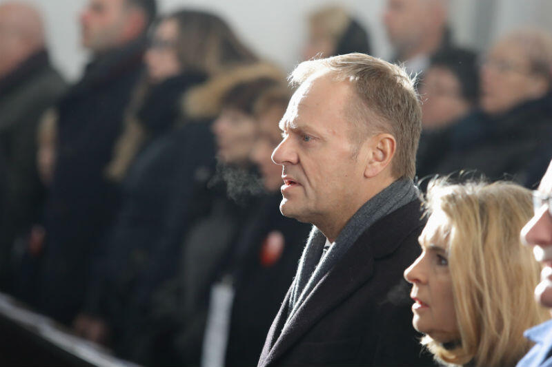 Donald Tusk podczas mszy pogrzebowej prezydenta Gdańska Pawła Adamowicza w Bazylice Mariackie