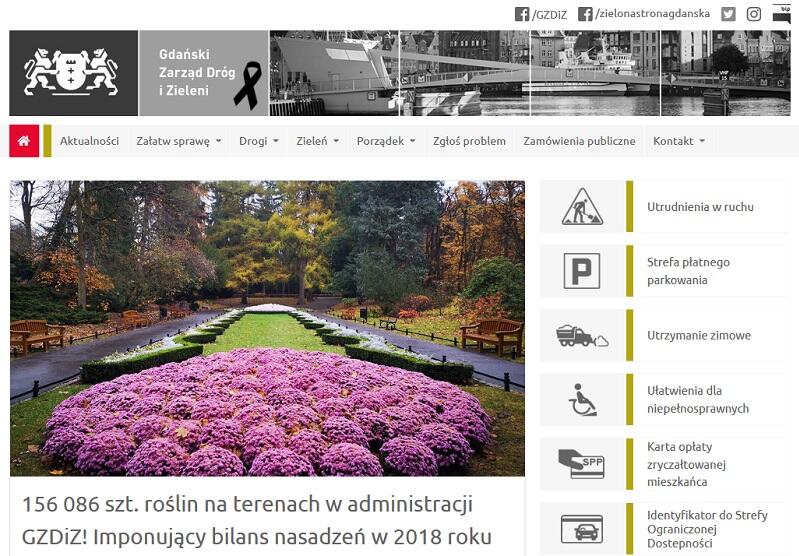Strona główna nowej witryny Gdańskiego Zarządu Dróg i Zieleni