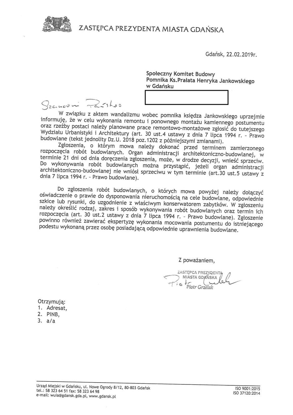 pismo pomnik_Społeczny Komitet Budowy Pomnika-1