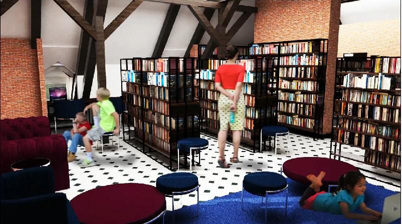 Część z przestrzenią otwartą w projektowanej bibliotece