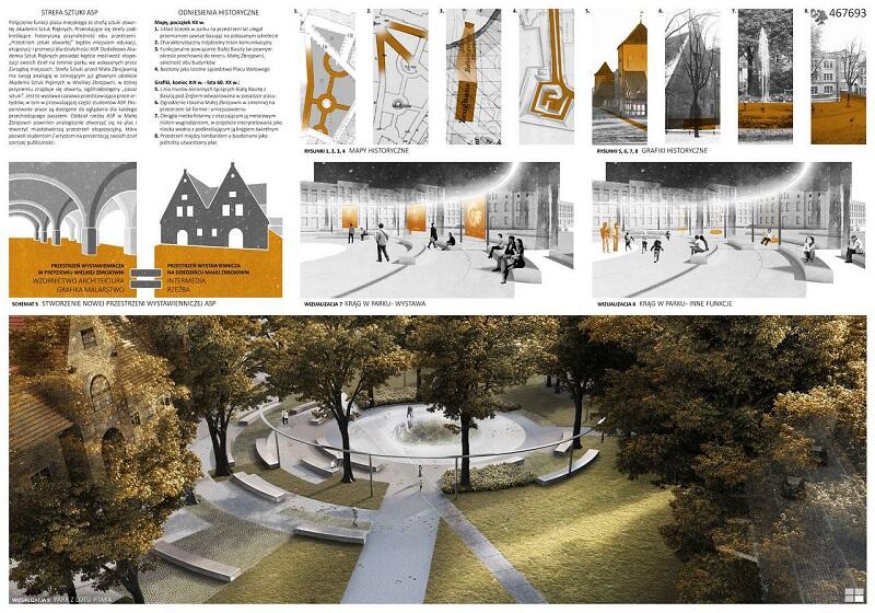 Świetlna pergola zaproponowana przez laureatów I nagrody, po zmierzchu podkreśli piękno zieleni parkowej placu Wałowego, natomiast w ciągu dnia będzie stanowić jeden z elementów małej architektury