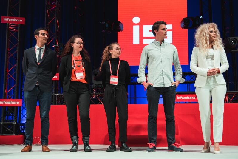 Tuż przed ogłoszeniem wyników: Sebastian Cerone, Tjaša Jerman, Alice Michelangeli, Jerome Flint i przedstawicielka startupu Blitab