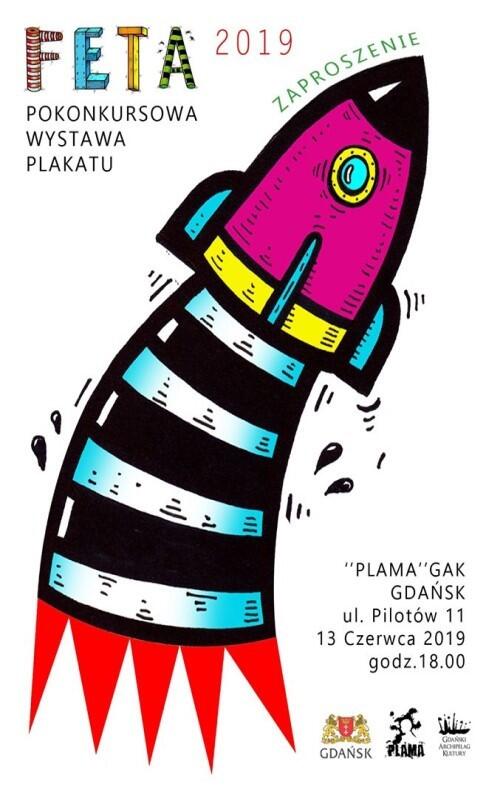Pokonkursową wystawę plakatu FETA 2019 możemy oglądać do końca wakacji w klubie Plama GAK za Zaspie