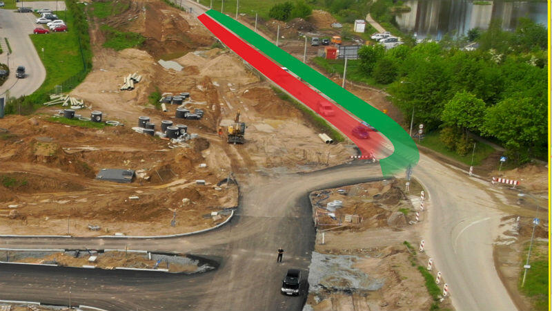 Na czerwono i zielono zaznaczone fragmenty drogi, które zostaną zamknięte i otwarte dla kierowców 