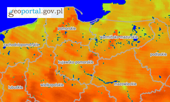 Screen z serwisu `Monitoring i prognoza warunków glebowych` udostępnianego na Geoportalu