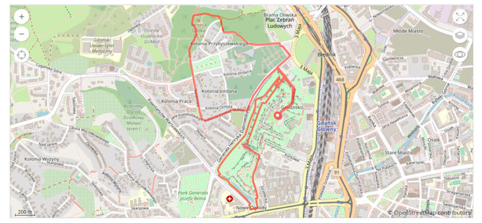 Mapa biegu Race for the Cur na dystansie 5 km, 29 września 2019.