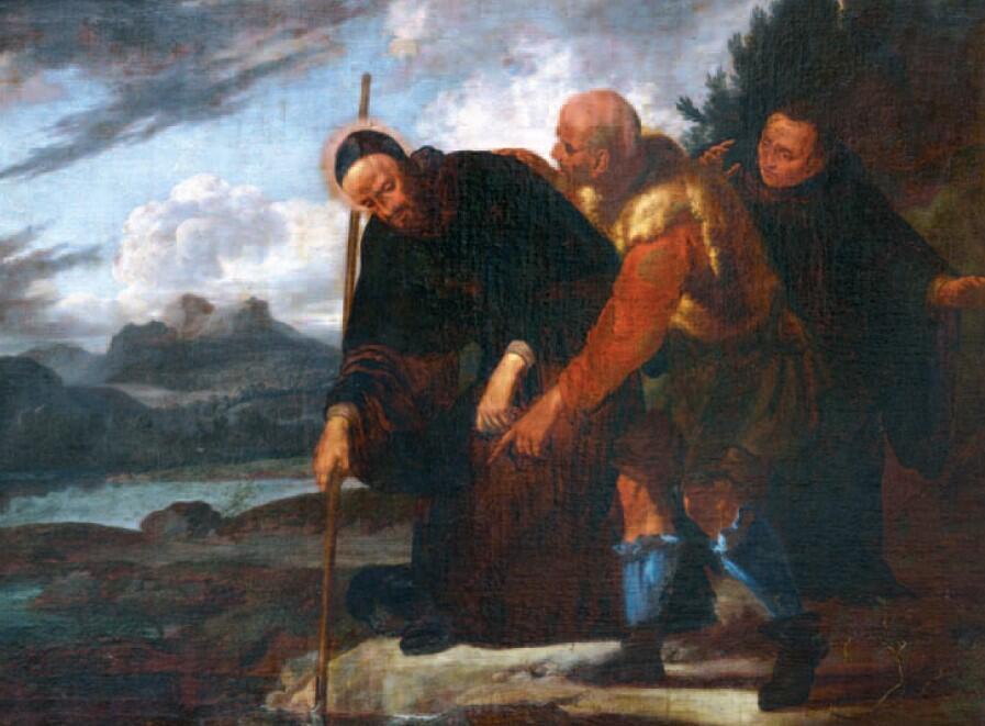 „Święty Benedykt wyławia motykę z mokradła”, olej malowany na płótnie