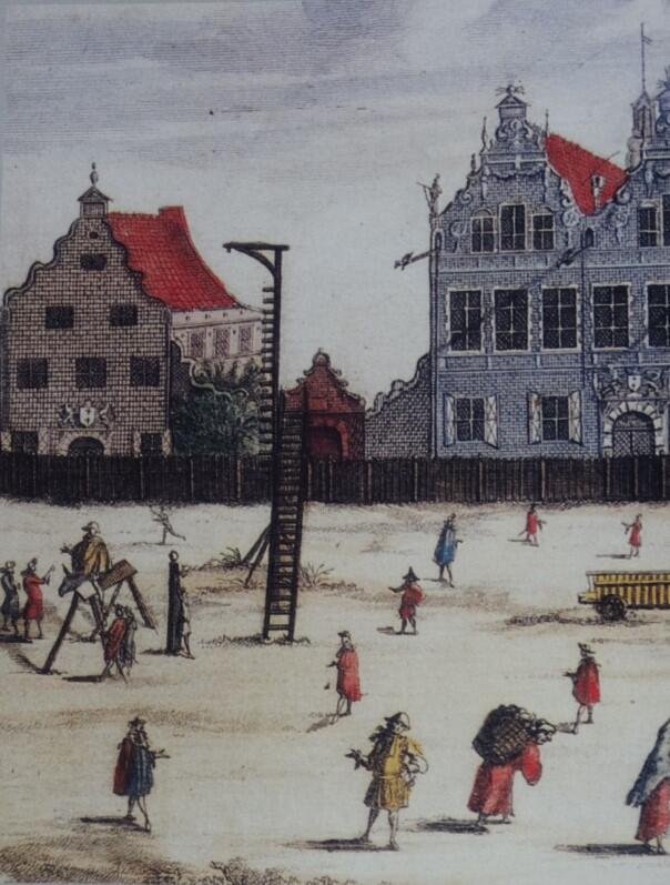Targ Węglowy był jednym z miejsc wykonywania egzekucji. W czasach, gdy powstawała rycina Willera (koniec XVII wieku) ta szubienica nie była już używana, pozostała na placu jako przestroga 