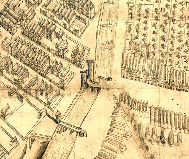 Plan Sztokholmski Gdańska z 1615 r. z przedstawianiem Mostu Stągiewnego