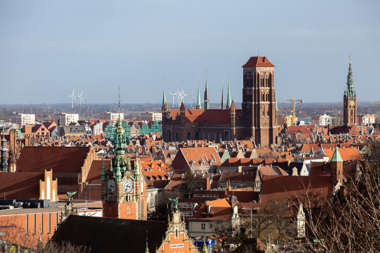 Panorama Gdańska z Bazyliką Mariacką. Widok z Góry Gradowej