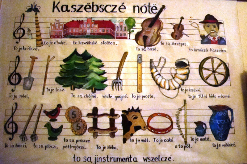 Tablica z kaszubskimi nutami ze zbiorów Muzeum Piśmiennictwa i Muzyki Kaszubsko-Pomorskiej w Wejherowie