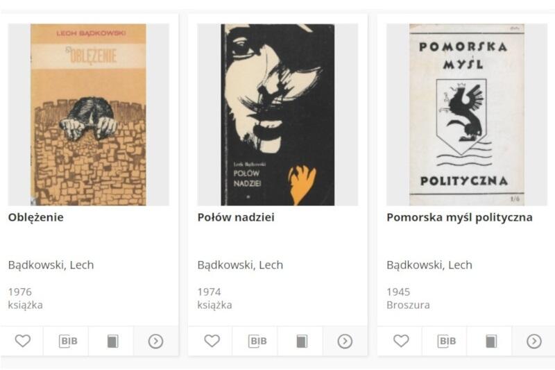W kolekcji poświęconej Lechowi Bądkowskiemu znajdziemy póki co kilka jego pozycji książkowych oraz skany czasopism i broszury. Wkrótce można spodziewać się kolejnych materiałów