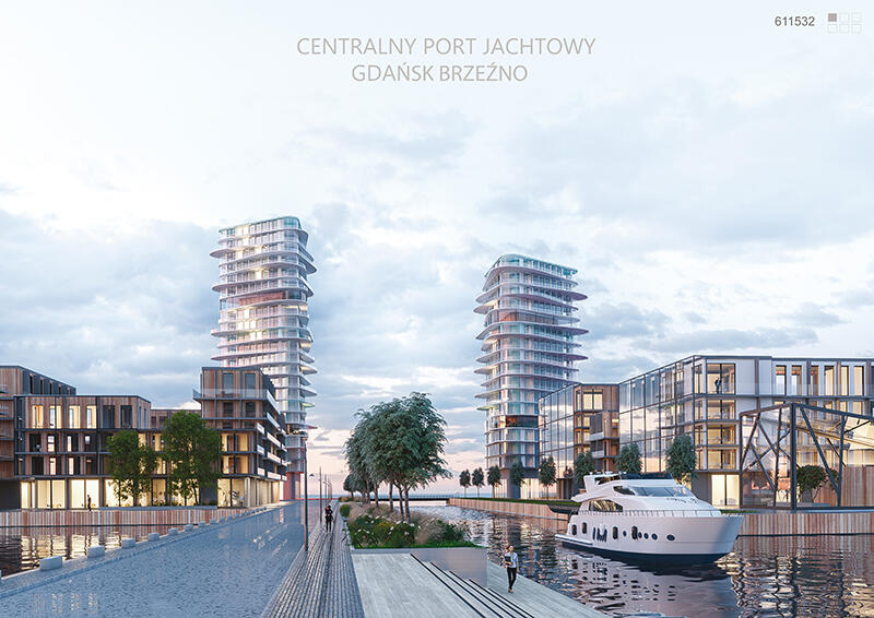 Koncepcja urbanistyczno-architektoniczna Centralnego Portu Jachtowego w Gdańsku Brzeźnie, pierwsza z dwóch przyznanych I nagród