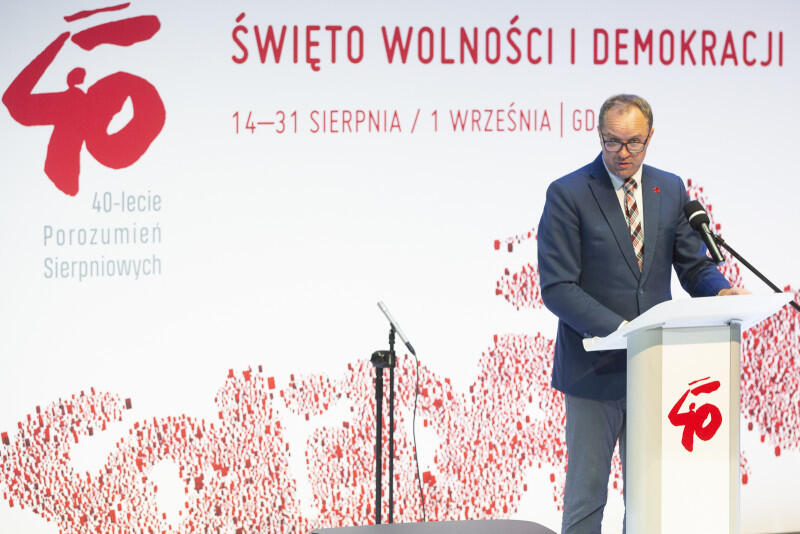 Mieczysław Struk marszałek województwa pomorskiego, podczas ostatniego dnia obchodów Święta Wolności i Solidarności w Gdańsku, 31 sierpnia 2020 r.