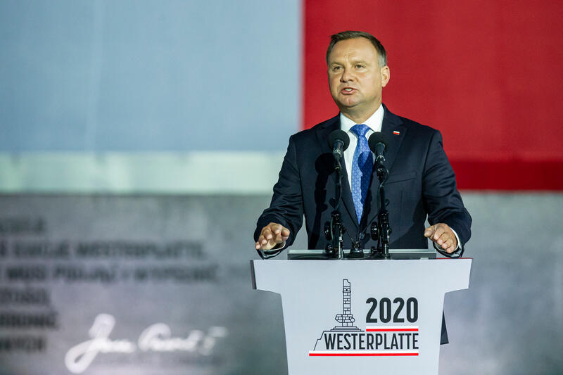 Na Westerplatte przemawia Prezydent Rzeczpospolitej Polskiej Andrzej Duda