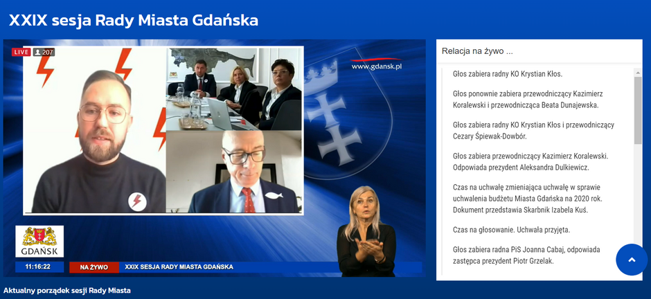 Październikowa sesja odbyła się, podobnie jak poprzednie, zdalnie - za pomocą aplikacji Teams i e-sesja. Była transmitowana na żywo na portalu gdansk.pl