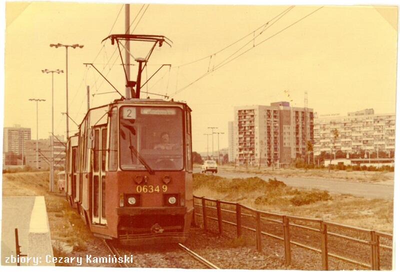 Skład tramwajów 105Na na linii 2 kieruje się do Centrum, lata 80-te XX wieku, Gdańsk
